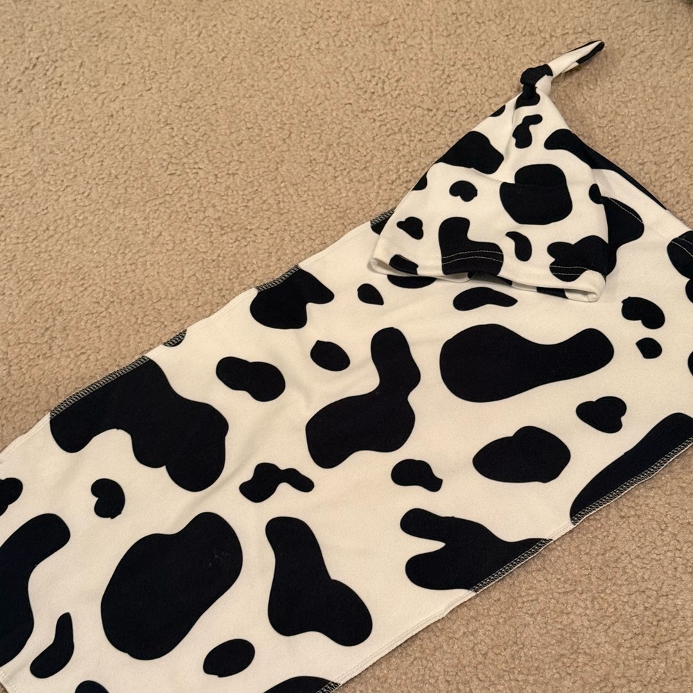 Cow Print Baby Swaddle Sack and Hat Set